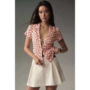 Anthropologie Maeve Ruched Blouse Size M Orange White